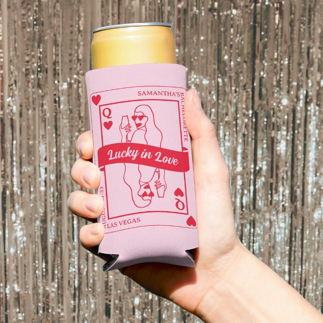 Glück in der Liebe Fett Pink & Red Bachelorette Selters Dosenkühler (Lucky In Love Bold Pink & Red Bachelorette Seltzer Can Cooler)