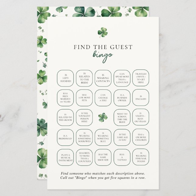 Glück in der Liebe Finden Sie das Bingo Game (Vorne/Hinten)