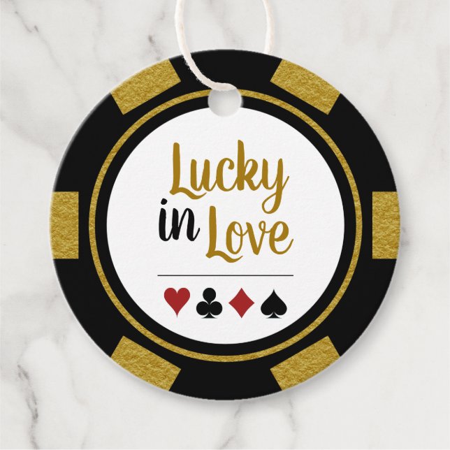 Glück in der Liebe Gold Black Poker Chip Hochzeit Geschenkanhänger (Vorderseite)