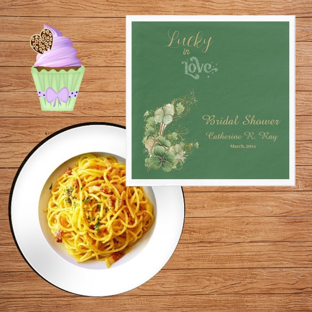 Glück in der Liebe Gold Shimmer Kleeblatt Brautpar Serviette (Lucky in Love Gold Shimmer Shamrock Bridal Shower Napkins)