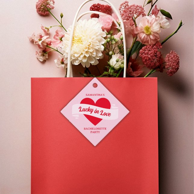 Glück in der Liebe Herzschick Rosa & Rot Bachelore Geschenkanhänger (Lucky In Love Heart Chic Pink & Red Bachelorette Favor Tags)