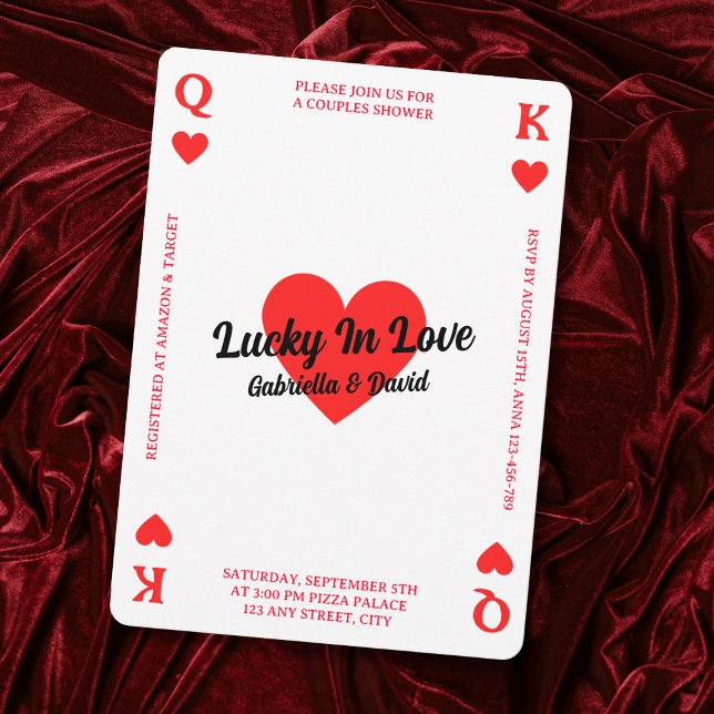 Glück in der Liebe Kartenspiel Herzklopfen Dusche Einladung (Lucky In Love Playing Card Heart Couples Shower)