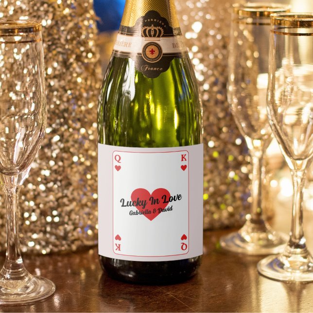 Glück in der Liebe Kartenspielen Paare Dusche Gefa (Lucky In Love Playing Card Couples Shower Favor Sparkling Wine Label)