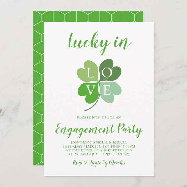 Glück in der Liebe Kleeblatt Engagement Partei Einladung (Vorne/Hinten)