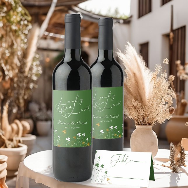 Glück in der Liebe Kleeblatt Wildblume Irish Weddi Weinetikett (Wedding Wine Bottle Labels from my Shamrock Wildflower Collection)