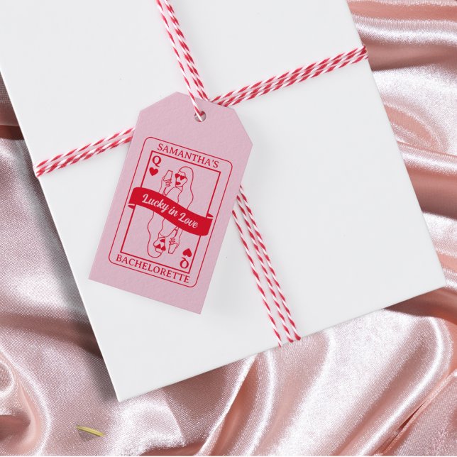 Glück in der Liebe Pink & Red Bachelorette Gefalle Geschenkanhänger (Lucky In Love Pink & Red Bachelorette Favor Gift Tags)