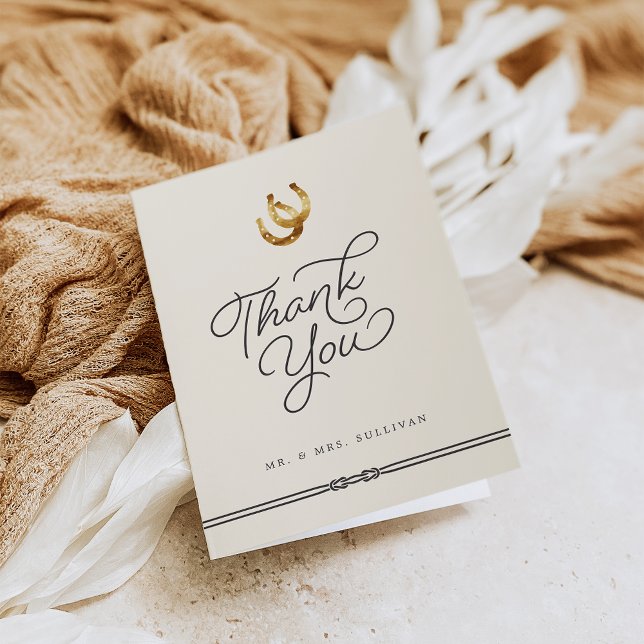 Glück in der Liebe | Rustikale Hufeisen Hochzeit Dankeskarte (Von Creator hochgeladen)