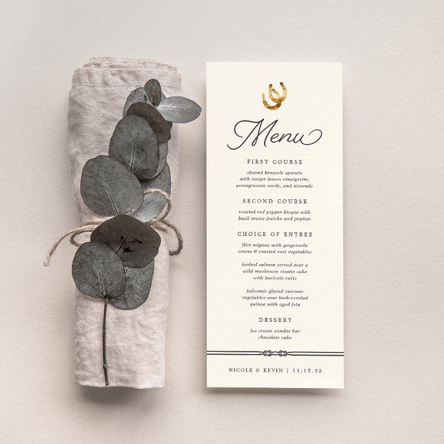 Glück in der Liebe | Rustikale Hufeisen Hochzeit Menükarte (Von Creator hochgeladen)