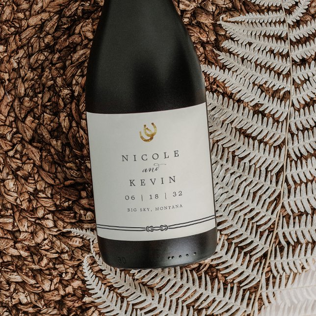 Glück in der Liebe | Rustikale Hufeisen Hochzeit Weinetikett (Von Creator hochgeladen)