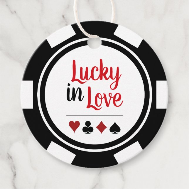 Glück in der Liebe Schwarz-weißer Poker Chip Hochz Geschenkanhänger (Vorderseite)