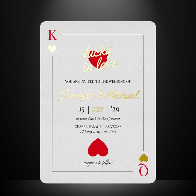 Glück in der Liebe Spielkarte Las Vegas Wedding Go Folieneinladung (Lucky in Love Wedding Invitation Unique Playing Card in Las Vegas)
