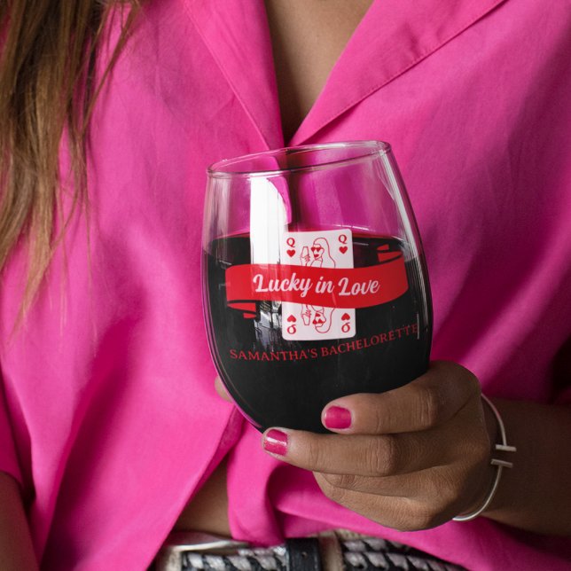 Glück in der Liebe Vegas Pink & Red Bachelorette G Weinglas Ohne Stiel (Lucky In Love Vegas Pink & Red Bachelorette Favor Stemless Wine Glass)