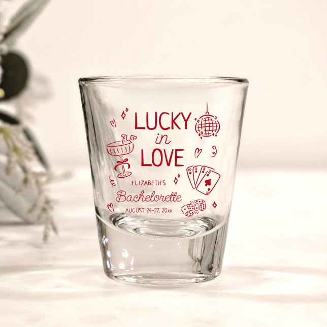 Glück in der Liebe Whimsical Hand Drawn Bacheloret Schnapsglas (Von Creator hochgeladen)