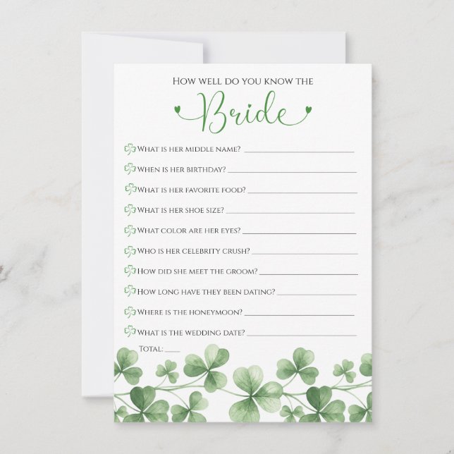 Glück in der Liebe Wie gut kennt man die Braut Spi Einladung (Vorderseite)