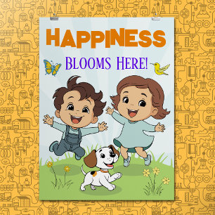 Glück Inspirierender Zitat Süße Cartoon Kinderzimm Poster