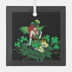 Glück Iris Grün Fee Rotes Haar Kleeblatt Ornament Aus Glas