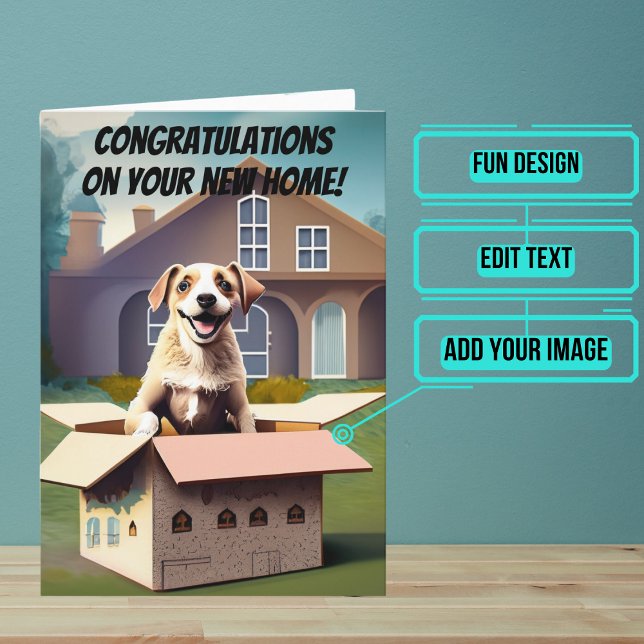 Glück ist das Entpacken neuer Zuhause Glückwünsche Karte (Use this card to wish new homeowners congratulations in a unique and personalized way. )