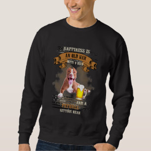 Glück ist ein alter Mann mit Bier und einem Pitbul Sweatshirt