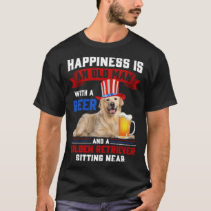 Glück ist ein alter Mann mit einem Bier und einem T-Shirt