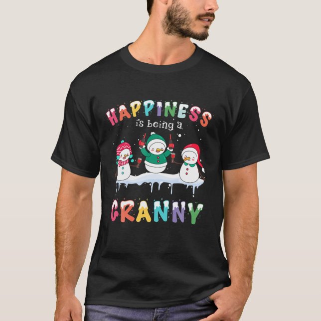 Glück ist ein Granny Funny Snowman Wein Chr T-Shirt (Vorderseite)
