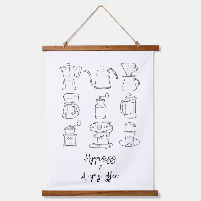 Glück ist ein Kaffee Wandteppich Mit Holzrahmen (Vorderseite)