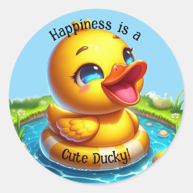 Glück ist ein Niedlicher Ducky Round Sticker (1) (Vorderseite)