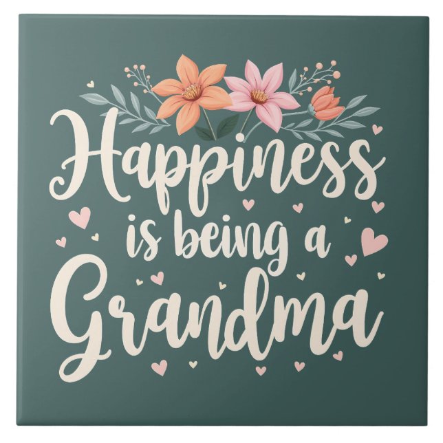 Glück ist ein Oma-Floral-Kern Fliese (Vorderseite)