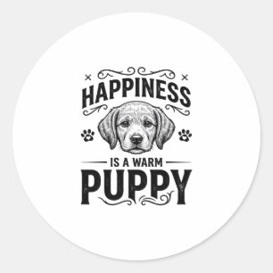 Glück ist ein warmer Welpe Vintage-Hund-Shirt-Desi Runder Aufkleber