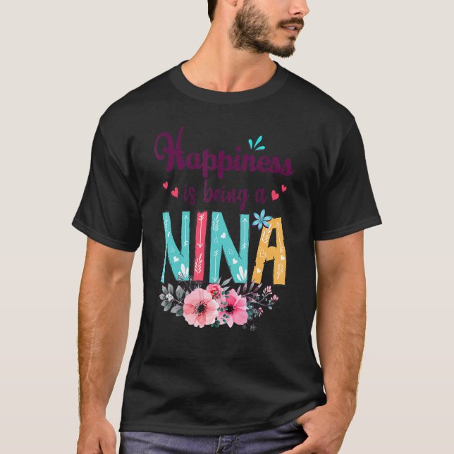 Glück ist eine Nina je Frauen Blumendekor T-Shirt (Vorderseite)