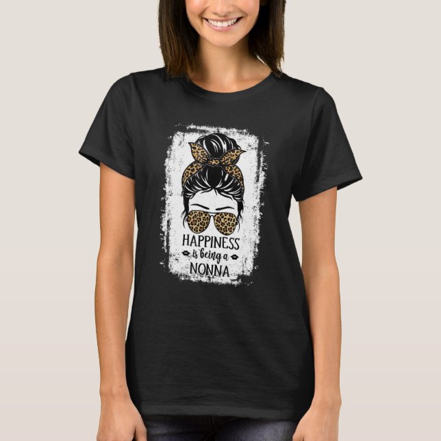 Glück ist eine Nonna Frauen Messy Bun Leopard T-Shirt (Vorderseite)