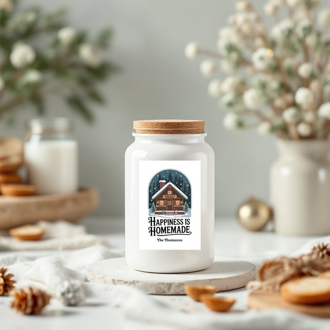 Glück ist hausgemachte Cabin Design Weihnachten Lebensmitteletikett (Happiness is Homemade Cabin Design Christmas Food Label)