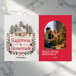 Glück ist hausgemachte rustikale Hütte Familie Fot Feiertagskarte