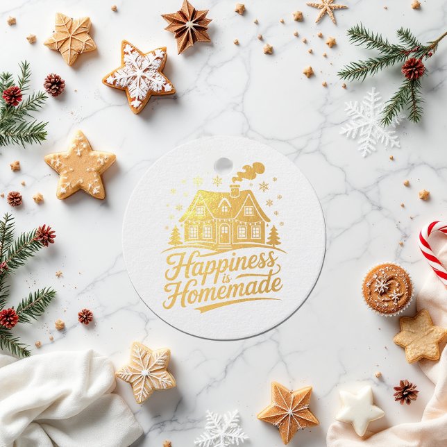 Glück ist hausgemachte Weihnachtsfeiertage Geschenkanhänger (Happiness Is Homemade Christmas Holiday Foil Favor Tags)