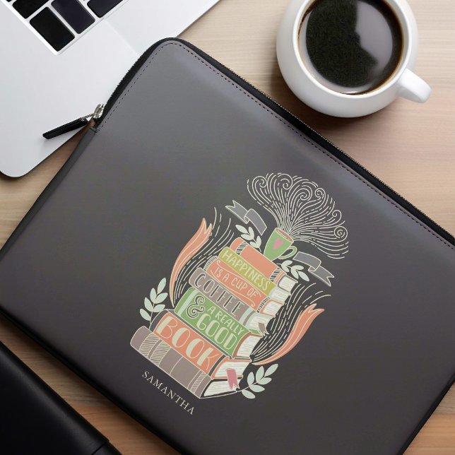 Glück ist Kaffee und Bücher Personalisiert Laptopschutzhülle (Von Creator hochgeladen)