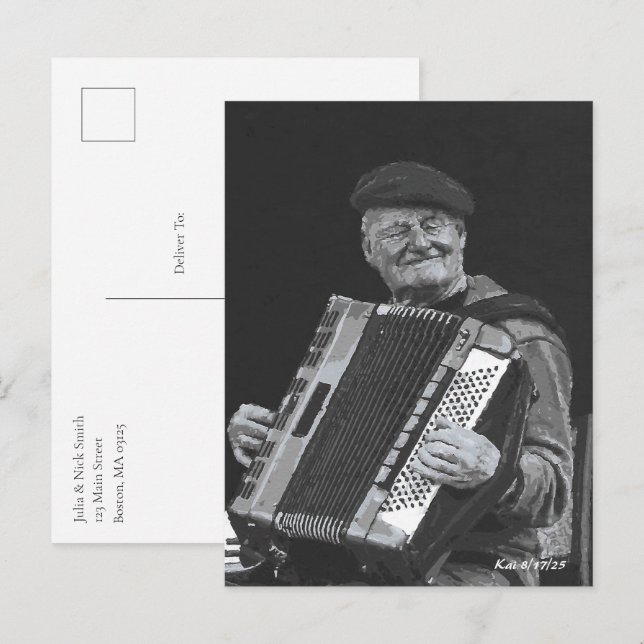 Glück ist, Paris Musiker Schwarz & Weiß Kunst Postkarte (Vorne/Hinten)