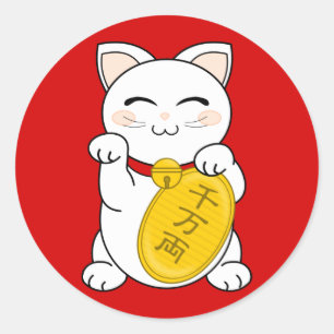 Glück-Katze - Maneki Neko Runder Aufkleber