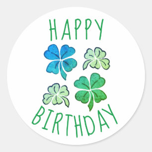 Glück Kleeblatt Clover Happy Geburtstag Runder Aufkleber