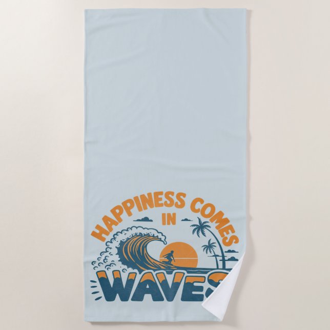 Glück kommt in Waves Retro Beach Strandtuch (Vorderseite)