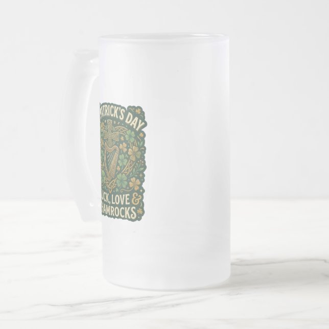 Glück Liebe Shamrocks St. Patrick’s Day Mattglas Bierglas (Vorderseite Links)