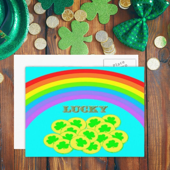 Glück mit Rainbows, Gold und Kleeblättern Postkarte (Lucky with Rainbows, Gold and Shamrocks Postcard)
