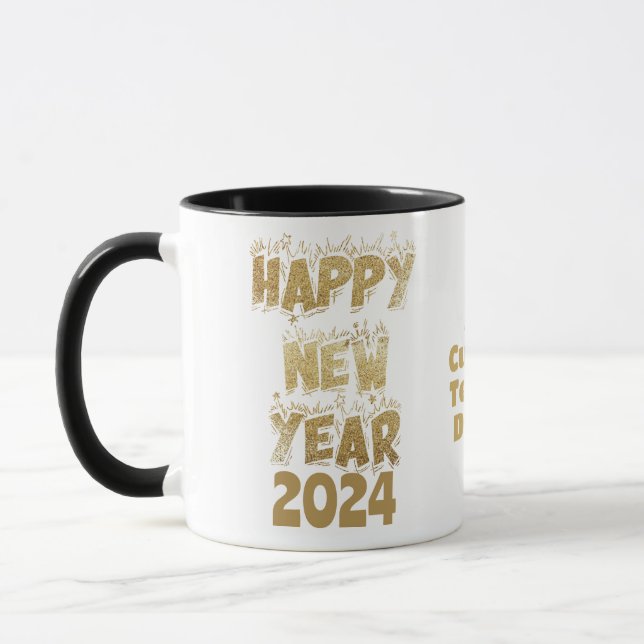 Glück Neues Jahr 2024 Gold Neue Jahre Party Tasse (Links)