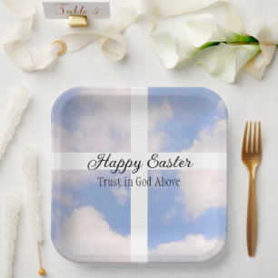 Glück Ostern Vertrauen in Gott Blau und Weiß Pappteller