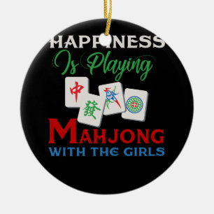 Glück spielt Mahjong mit den Mädchen Keramik Ornament