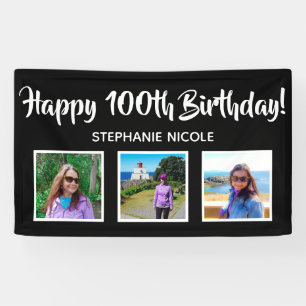 Glücklich 100. Geburtstag Schwarz Personalisiert 3 Banner