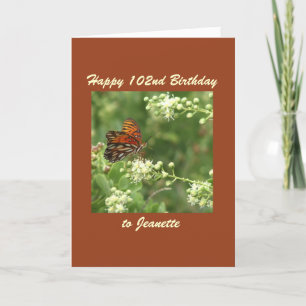 Glücklich 102. Geburtstag Grußkarte Schmetterling Karte