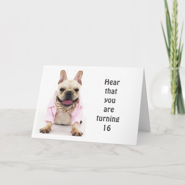 GLÜCKLICH **16.** GEBURTSTAG SAGT BULLDOG KARTE (Vorderseite)