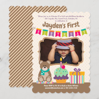 Glücklich 1. Geburtstag Teddybear Cupcake Bunting  Einladung