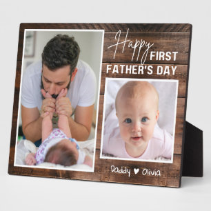 Glücklich 1. Vatertag Neuer Papa 2 Foto Dunkles Ho Fotoplatte