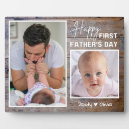 Glücklich 1. Vatertag Neuer Papa 2 Foto Rustikales Fotoplatte