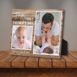 Glücklich 1. Vatertag New Dad Baby 2 Foto Wood Fotoplatte